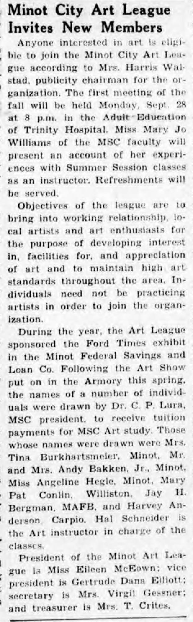 A Precursor to Minot Area Council of the Arts?