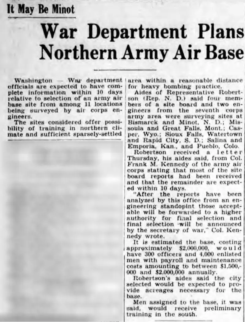 Minot Under Consideration for Northern Military Base