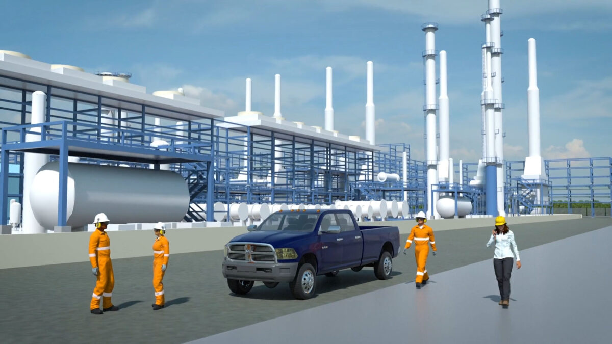 A rendering of a natural gas-to-liquids plant proposed at Trenton, North Dakota, by the Canadian company Cerilon. (Courtesy of Cerilon)